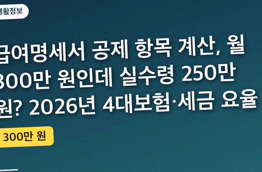 급여명세서 공제 항목 계산, 월 300만 원인데 실수령 250만 원? 2026년 4대보험·세금 요율
