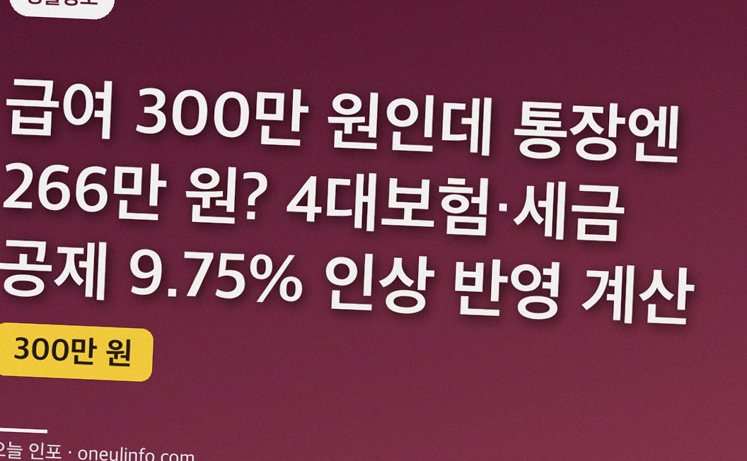 급여 300만 원인데 통장엔 266만 원? 4대보험·세금 공제 9.75% 인상 반영 계산