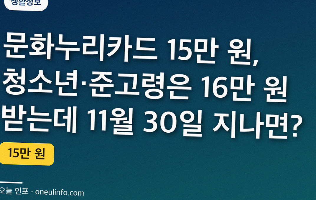문화누리카드 15만 원, 청소년·준고령은 16만 원 받는데 11월 30일 지나면?