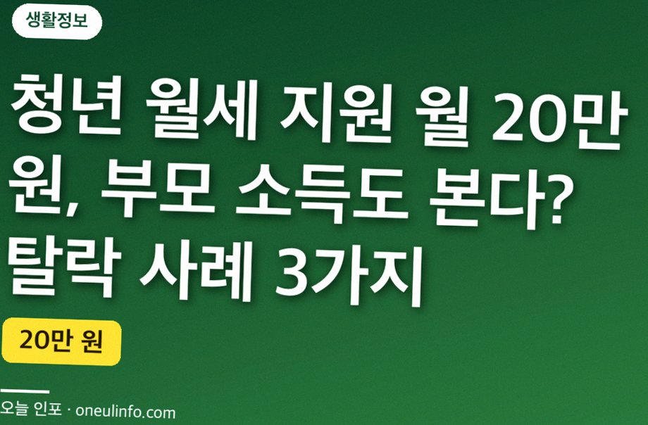 청년 월세 지원 월 20만 원, 부모 소득도 본다? 탈락 사례 3가지