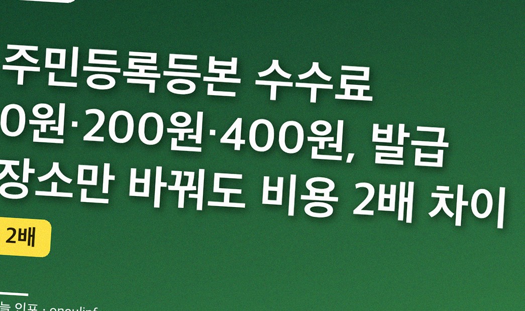 주민등록등본 수수료 0원·200원·400원, 발급 장소만 바꿔도 비용 2배 차이