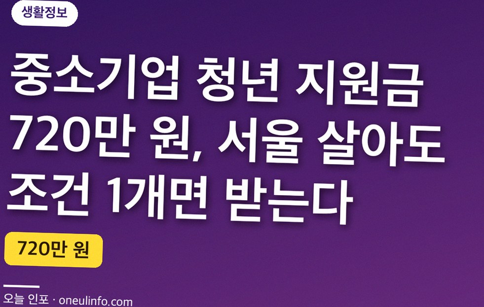 중소기업 청년 지원금 720만 원, 서울 살아도 조건 1개면 받는다