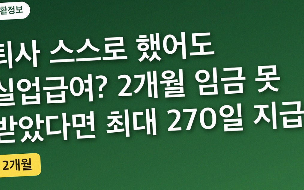 퇴사 스스로 했어도 실업급여? 2개월 임금 못 받았다면 최대 270일 지급
